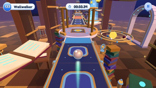 Editor capture of Chapter 14, Gravity Archive, Level 133, Wallwalker, with the level badge, timer and pause button.