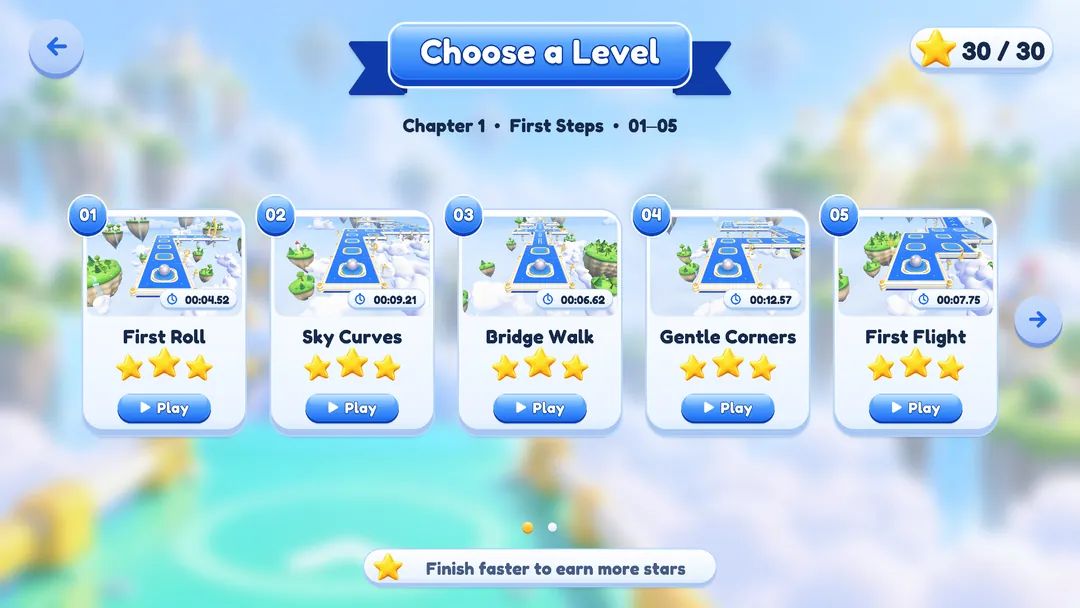 Capture from the development build: Level select
